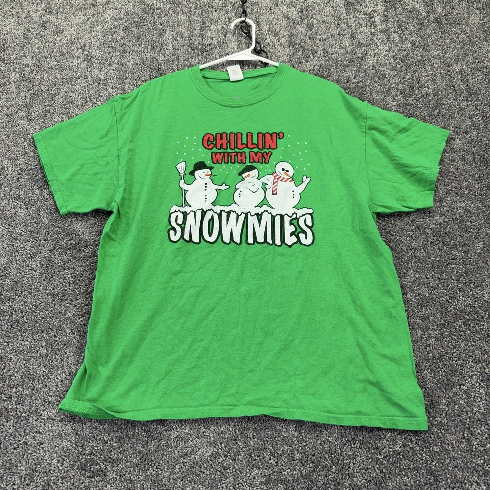 Gildan Shirt Mens XL Green Chillin My Snowmies Snowman Graphic Tee Christmas